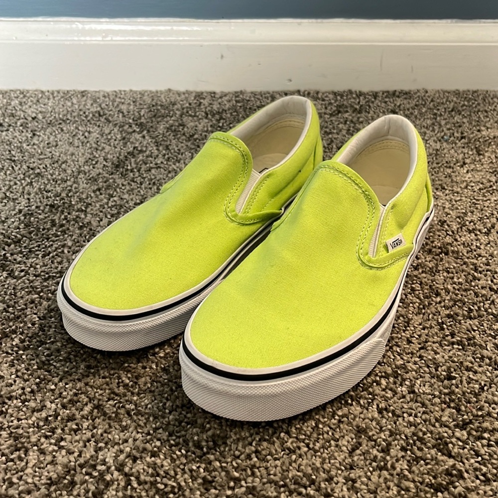 Vans lime green slip-ons size 7.5, new without tags